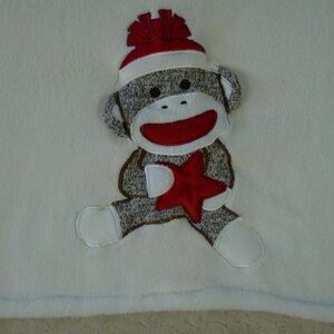 Baby Starters Sock Moneky Holding Red Star Baby Blanket Brown Off White Cream